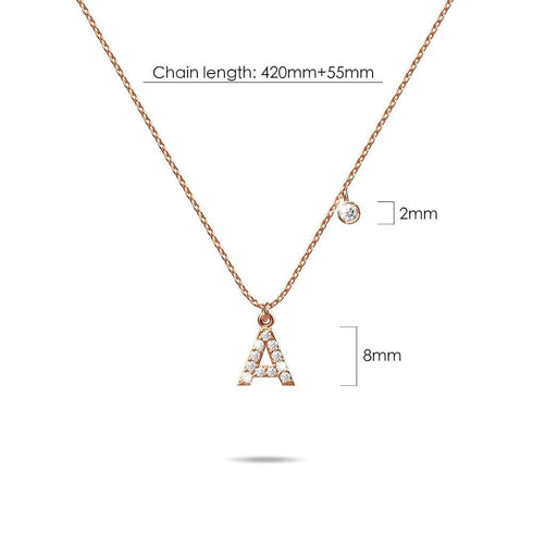 Solid 925 Sterling Silver Initial Crystal Personalised Alphabet Letter Necklace Rose Gold Filled
